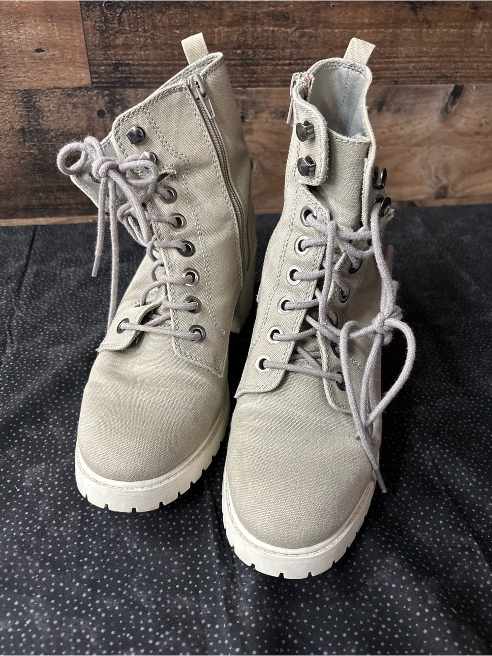 Gray Lace-Up Platform Utility Boots for Women